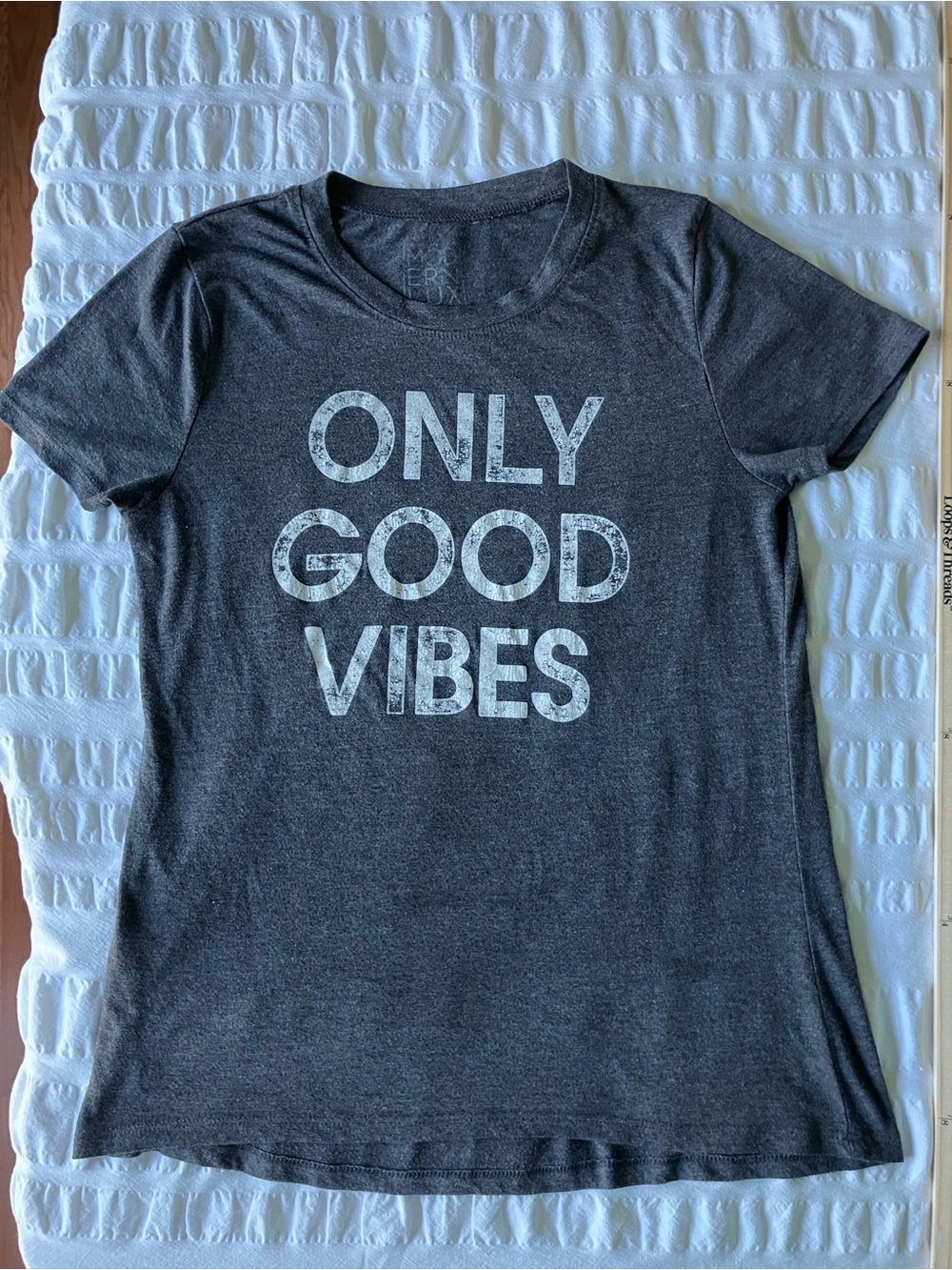 Modern Lux Charcoal Graphic Tee with White 'Only Good Vibes' Print